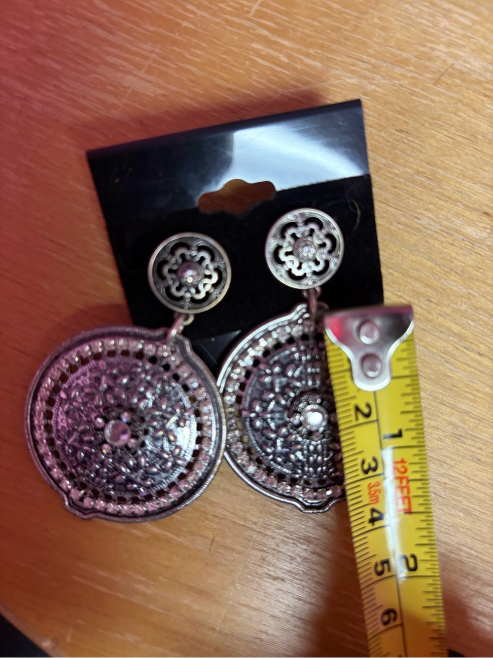 Antique Style Silver-Tone Filigree Drop Earrings with Crystal Accent - Picture 2 of 3
